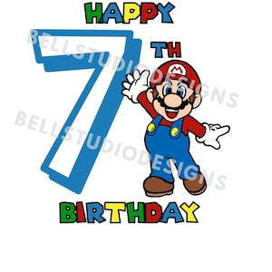Super Mario 7. Geburtstag Shirt SVG, PNG, jpg, Cricut, Silhouette Cameo, Sofortiger Download, Kuchen Cupcake Topper, Tshirt