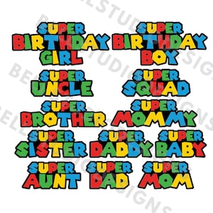 Super Mario Geburtstagskind SVG, PNG, jpg, Super Mario Familie Shirt Bundle svg, Super Mario Geburtstagskind, Super Mario Mama, Super Mario Papa