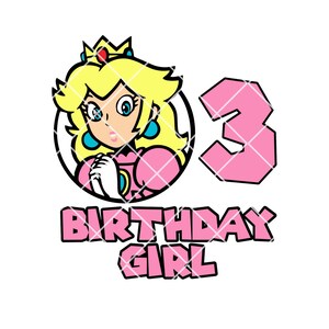 Prinzessin Peach 3. Geburtstag SVG PNG jpg, Prinzessin Peach Geburtstagskind SVG, Cricut, Silhouette Cameo, Cut File Bild, Pfirsich dritter Geburtstag
