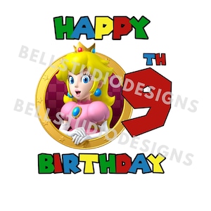 9e anniversaire de Super Mario PNG JPG, anniversaire de la princesse Peach PNG, Cricut, camée silhouette, image de fichier coupé, 9e anniversaire de Peacbh png, pêche neuvième