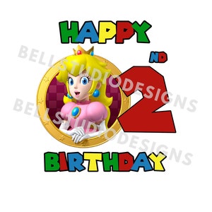 Segundo cumpleaños de Super Mario PNG JPG, cumpleaños de la princesa Peach PNG, Cricut, Silhouette Cameo, imagen de archivo recortado, segundo cumpleaños de Peach, segundo cumpleaños de Peach