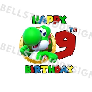 9e anniversaire de Super mario PNG JPG, anniversaire de Yoshi PNG, Cricut, camée silhouette, image de fichier coupé, 9e anniversaire de Yoshi | Yoshi anniversaire garçon png