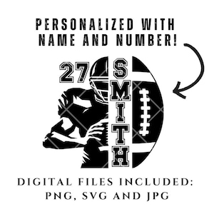Custom Football name and number svg png jpg, Football Mom, Personalized Football Mom Svg, Game Day Shirt, Football Season, Gift For Player