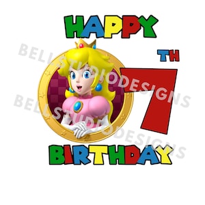 Super Mario 7.Geburtstag PNG JPG, Prinzessin Peach Geburtstag PNG, Cricut, Silhouette Cameo, Cut File Bild, Pfirsich 7.Geburtstag, Pfirsich siebter