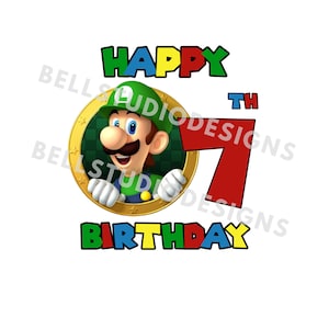 Super Mario 7 Geburtstag PNG JPG, Luigi Geburtstag PNG, Cricut, Silhouette Cameo, Cut File Bild, Luigi 7 Geburtstag, Luigi siebter Geburtstag