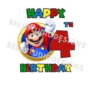 Super Mario 4. Geburtstag PNG JPG, Mario Geburtstag PNG, Cricut, Silhouette Cameo, Cut File Bild, Mario 4. Geburtstag, Mario vierter Geburtstag png