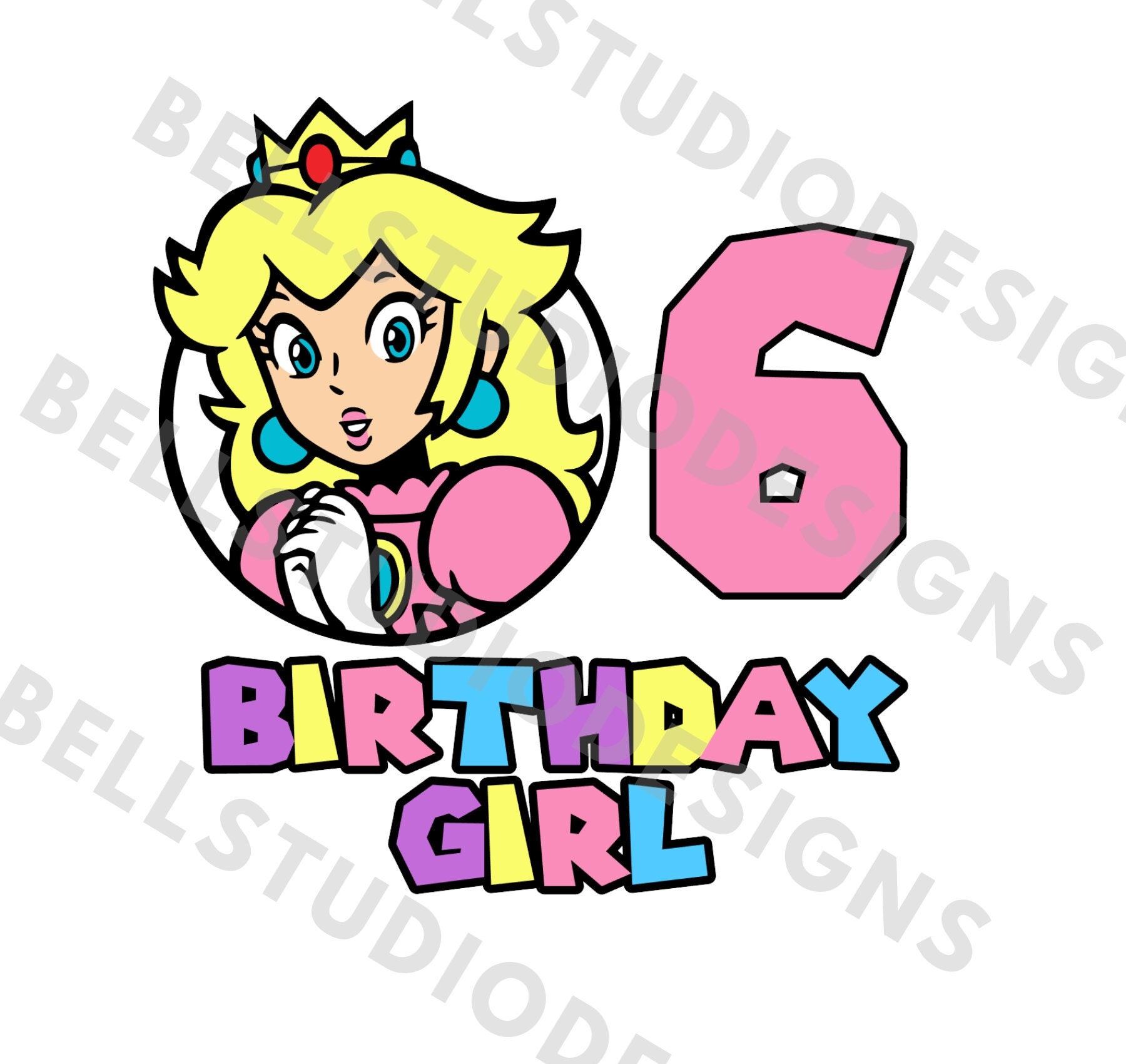 Princess Peach 6th Birthday SVG PNG Jpg, Princess Peach Birthday Girl