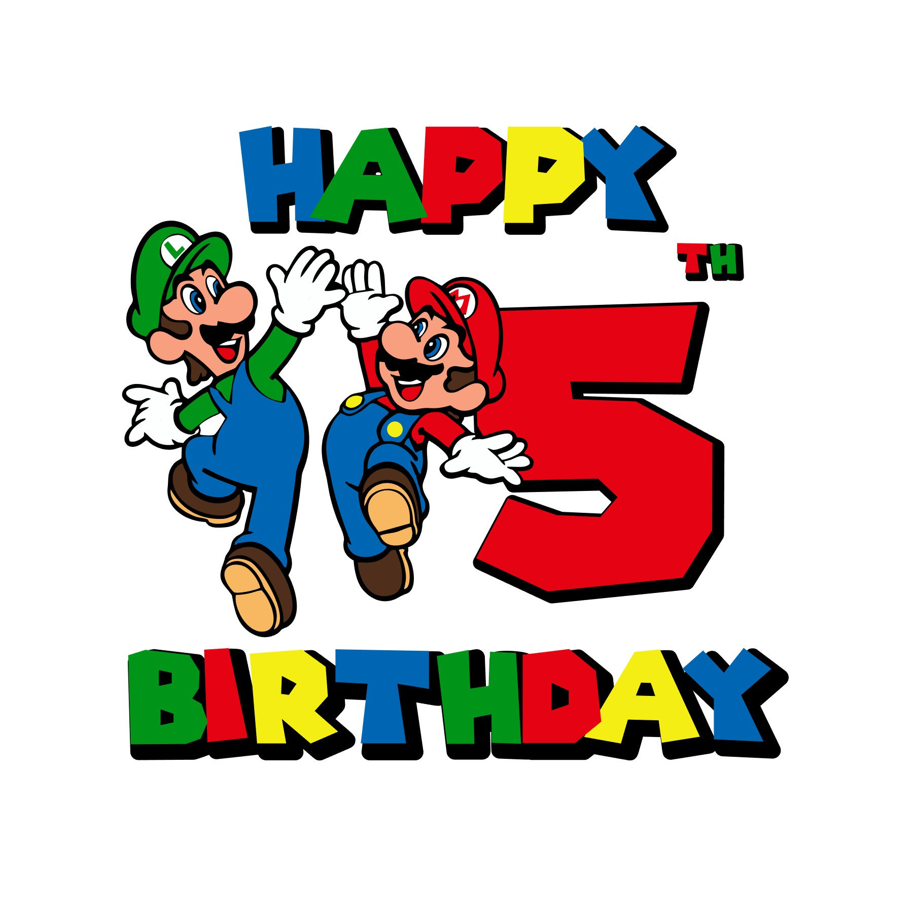 Super Mario 5th Birthday SVG, PNG, Jpg, Mario and Luigi Birthday, Mario
