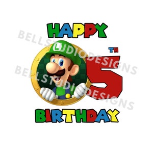 Super Mario 5 Geburtstag PNG JPG, Luigi Geburtstag PNG, Cricut, Silhouette Cameo, Cut File Bild, Luigi 5 Geburtstag, Luigi Fünfter Geburtstag PNG
