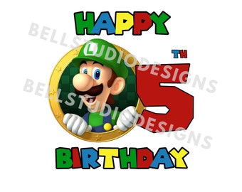 Super Mario 5th birthday PNG JPG, Luigi birthday PNG, Cricut, Silhouette Cameo, Cut File image, Luigi 5th birthday, Luigi fifth birthday png