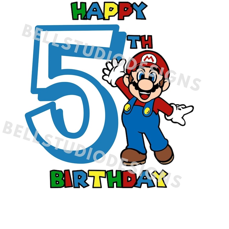 Cricut Cut File image Super mario 5th birthday SVG birthday svg PNG Silhouette Cameo jpg