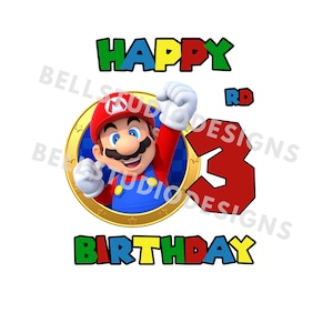 Super Mario 3.Geburtstag PNG JPG, Mario Geburtstag PNG, Cricut, Silhouette Cameo, Cut File Bild, Mario 3.Geburtstag, Mario dritten Geburtstag png