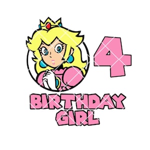4e anniversaire de la princesse Peach SVG PNG jpg, anniversaire fille de la princesse Peach SVG, Cricut, camée silhouette, image de fichier coupé, quatrième anniversaire de la pêche