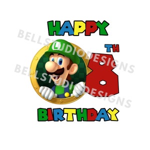 Octavo cumpleaños de Super Mario PNG JPG, cumpleaños de Luigi PNG, Cricut, Silhouette Cameo, imagen de archivo recortado, octavo cumpleaños de Luigi, octavo cumpleaños de Luigi