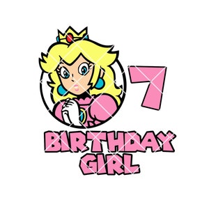 Princess Peach 7e verjaardag SVG PNG jpg, Princess Peach jarig meisje SVG, Cricut, Silhouette Cameo, afbeelding knippen, Peach zevende verjaardag