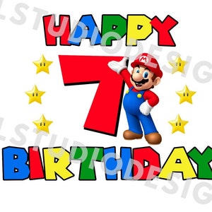 Super Mario 7 Geburtstag PNG JPG, Mario Geburtstag PNG, Cricut, Silhouette Cameo, Cut File Bild, Mario 7 Geburtstag, Mario siebter Geburtstag