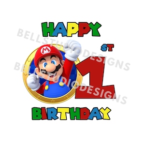 Super Mario 1st Geburtstag PNG JPG, Mario Geburtstag PNG, Cricut, Silhouette Cameo, Cut File Bild, Luigi 1