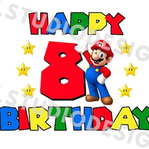 Super Mario 8. Geburtstag PNG JPG, Mario Geburtstag PNG, Cricut, Silhouette Cameo, Cut File Bild, Mario 8. Geburtstag, Mario achten Geburtstag