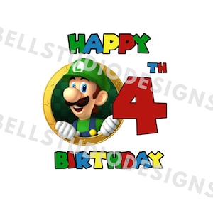 Super Mario 4. Geburtstag PNG JPG, Luigi Geburtstag PNG, Cricut, Silhouette Cameo, Cut File Bild, Luigi 4