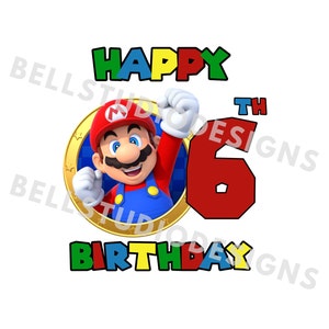 Super Mario 6 Geburtstag PNG JPG, Mario Geburtstag PNG, Cricut, Silhouette Cameo, Cut File Bild, Mario 6 Geburtstag, Mario Sechs Geburtstag png