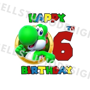 Super Mario 6 Geburtstag PNG JPG, Yoshi Geburtstag PNG, Cricut, Silhouette Cameo, Cut File Bild, Yoshi 6 Geburtstag | Yoshi Geburtstagskind png