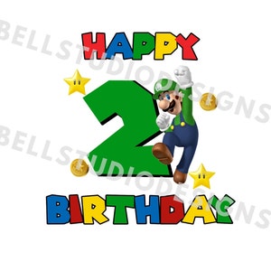 Super mario 2e anniversaire PNG JPG, anniversaire de Luigi PNG, Cricut, camée silhouette, image de fichier coupé, 2e anniversaire de Luigi, deuxième anniversaire de Luigi png