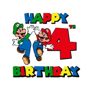 Super Mario 4e verjaardag SVG, PNG, jpg, Mario en Luigi verjaardag, Mario vierde verjaardag SVG, Luigi 4e verjaardag SVG, Mario & Luigi SVG