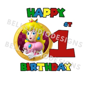Super Mario 1st Geburtstag PNG JPG, Prinzessin Pfirsich Geburtstag PNG, Cricut, Silhouette Cameo, Cut File Bild, Pfirsich Geburtstag png, Mädchen, Junge