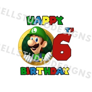 Super Mario 6 Geburtstag PNG JPG, Luigi Geburtstag PNG, Cricut, Silhouette Cameo, Cut File Bild, Luigi 6 Geburtstag, Luigi sechsten Geburtstag PNG