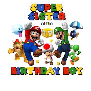 Super Mario Sister du garçon d'anniversaire PNG JPG, anniversaire de Mario, chemise d'anniversaire de Mario, chemises de famille assorties mario, téléchargement immédiat