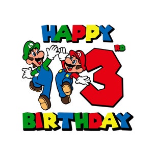Super Mario 3. Geburtstag SVG, PNG, jpg, Mario und Luigi Geburtstag, Mario dritten Geburtstag svg, Luigi 3. Geburtstag svg, Mario & Luigi svg