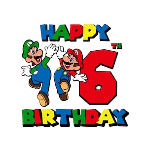 Super mario 6e verjaardag SVG, png, jpg, mario en luigi verjaardag, mario zesde verjaardag svg, luigi 6e verjaardag svg, Mario & Luigi-svg