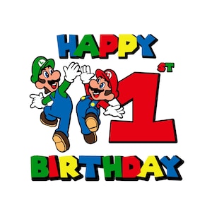 Super mario primeiro aniversário SVG, PNG, jpg, mario e luigi aniversário svg, mario primeiro aniversário svg, luigi primeiro aniversário svg, Mario e Luigi svg