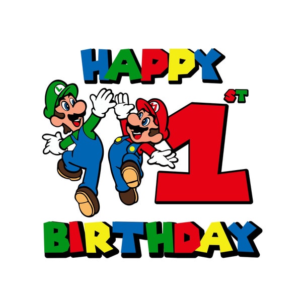 Super mario 1st birthday SVG, PNG, jpg, mario and luigi birthday svg, mario first birthday svg, luigi 1st birthday svg, Mario & Luigi svg