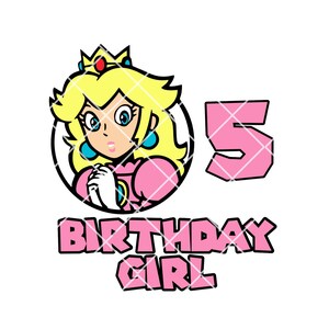 Prinzessin Peach 5. Geburtstag SVG PNG jpg, Mario Peach Geburtstag SVG, Cricut, Silhouette Cameo, Cut File Bild, Pfirsich 5