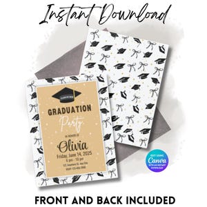 Editable Graduation Party Invitation Template, Graduation Announcement Invitation, Graduation Party Invite Download, Class of 2025, Line Art