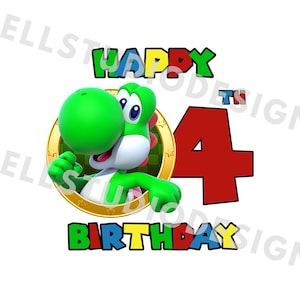Super mario 4° compleanno PNG JPG, Yoshi compleanno PNG, Cricut, Silhouette Cameo, Immagine file di taglio, Yoshi 4° compleanno / Yoshi compleanno ragazzo png