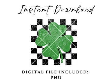 Retro Checker Clover PNG, Retro Shamrock PNG, Checkered Clover SVG, St. Patrick's Day png, St. Patty's Day, Sublimation, Tshirt, Distressed