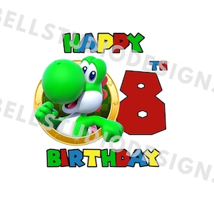Super Mario 8. Geburtstag PNG JPG, Yoshi Geburtstag PNG, Cricut, Silhouette Cameo, Cut File Bild, Yoshi 8. Geburtstag | Yoshi Geburtstagskind png