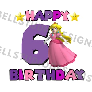 Super Mario 6 Geburtstag PNG JPG, Prinzessin Peach Geburtstag PNG, Cricut, Silhouette Cameo, Cut File Bild, Pfirsich 6 Geburtstag, Pfirsich Sechster