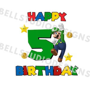 Super Mario 5 Geburtstag PNG JPG, Luigi Geburtstag PNG, Cricut, Silhouette Cameo, Cut File Bild, Luigi 5 Geburtstag, Luigi Fünfter Geburtstag PNG