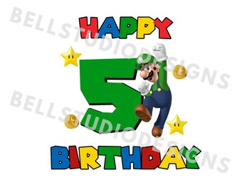 Super Mario 5th birthday PNG JPG, Luigi birthday PNG, Cricut, Silhouette Cameo, Cut File image, Luigi 5th birthday, Luigi fifth birthday png