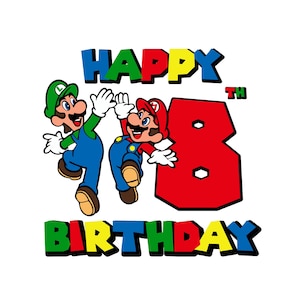 Super mario 8vo cumpleaños SVG, PNG, jpg para camiseta, cumpleaños de mario y luigi, mario octavo cumpleaños svg, luigi octavo cumpleaños, Mario y Luigi