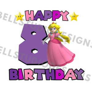 Super Mario 8.Geburtstag PNG JPG, Prinzessin Peach Geburtstag PNG, Cricut, Silhouette Cameo, Cut File Bild, Pfirsich 8.Geburtstag, Pfirsich achten