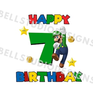 Super Mario 7 Geburtstag PNG JPG, Luigi Geburtstag PNG, Cricut, Silhouette Cameo, Cut File Bild, Luigi 7 Geburtstag, Luigi siebter Geburtstag