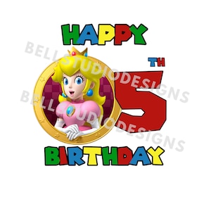 Super Mario 5th birthday PNG JPG, Principessa Peach compleanno PNG, Cricut, Silhouette Cameo, Immagine file tagliata, Peach 5th birthday, Peach quinto