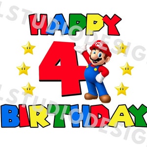 Super Mario 4° compleanno PNG JPG, Mario compleanno PNG, Cricut, Silhouette Cameo, Immagine file tagliata, Mario 4° compleanno, Mario quarto compleanno png
