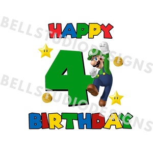 Super Mario 4° compleanno PNG JPG, Luigi compleanno PNG, Cricut, Silhouette Cameo, Immagine file tagliata, Luigi 4° compleanno, Luigi quarto compleanno png