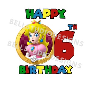 Super Mario 6 Geburtstag PNG JPG, Prinzessin Peach Geburtstag PNG, Cricut, Silhouette Cameo, Cut File Bild, Pfirsich 6 Geburtstag, Pfirsich Sechster