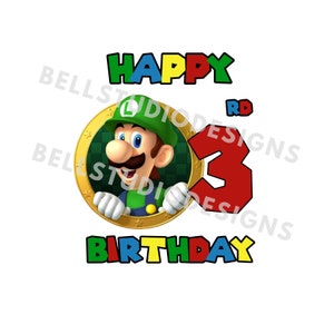 Super Mario 3.Geburtstag PNG JPG, Luigi Geburtstag PNG, Cricut, Silhouette Cameo, Cut File Bild, Luigi 3.Geburtstag, Luigi dritter Geburtstag PNG